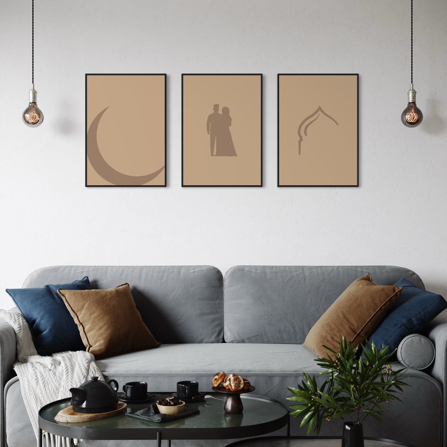 3er-Set moon pair mosque Poster in beige