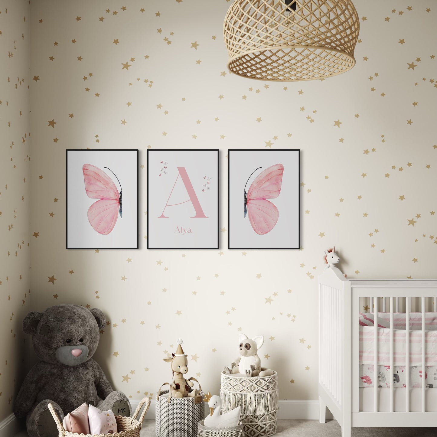 3er-Set Kinder Poster in rosa & blau - Name | PERSONALISIERT