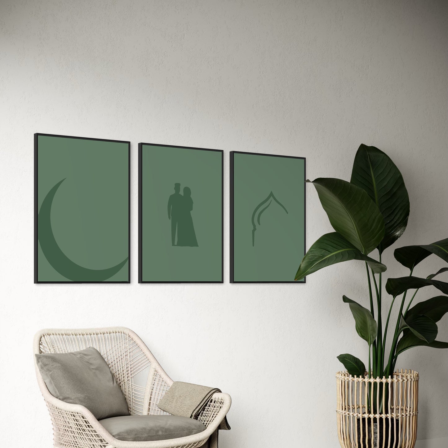 3er-Set moon pair mosque Poster in grün