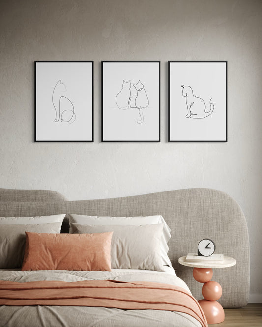 3er-Set Cat lines art