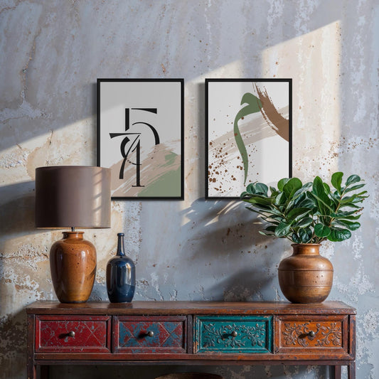 2er-Set Poster 571 & arabic letter "mim" in grün-beige