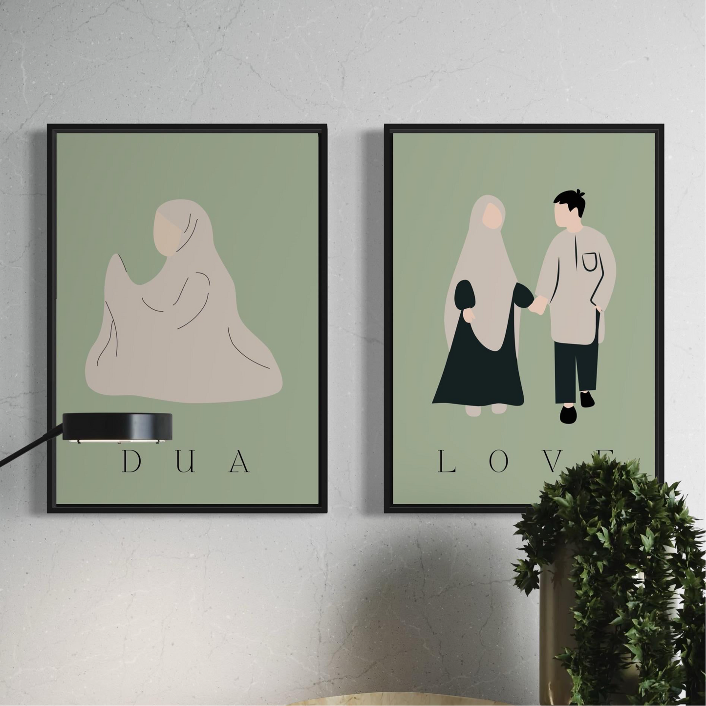 2er-Set Poster Dua & Love in grün-beige