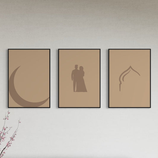3er-Set moon pair mosque Poster in beige