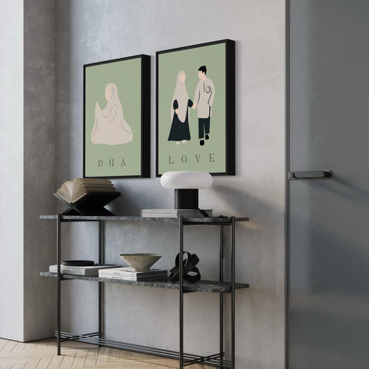 2er-Set Poster Dua & Love in grün-beige
