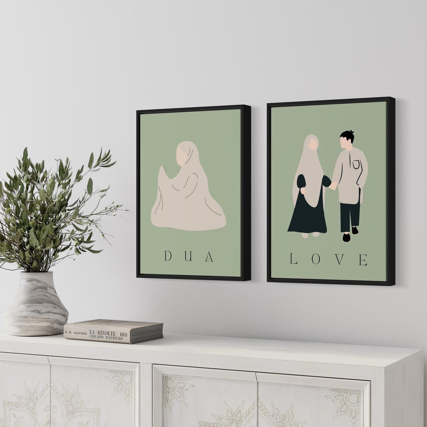 2er-Set Poster Dua & Love in grün-beige