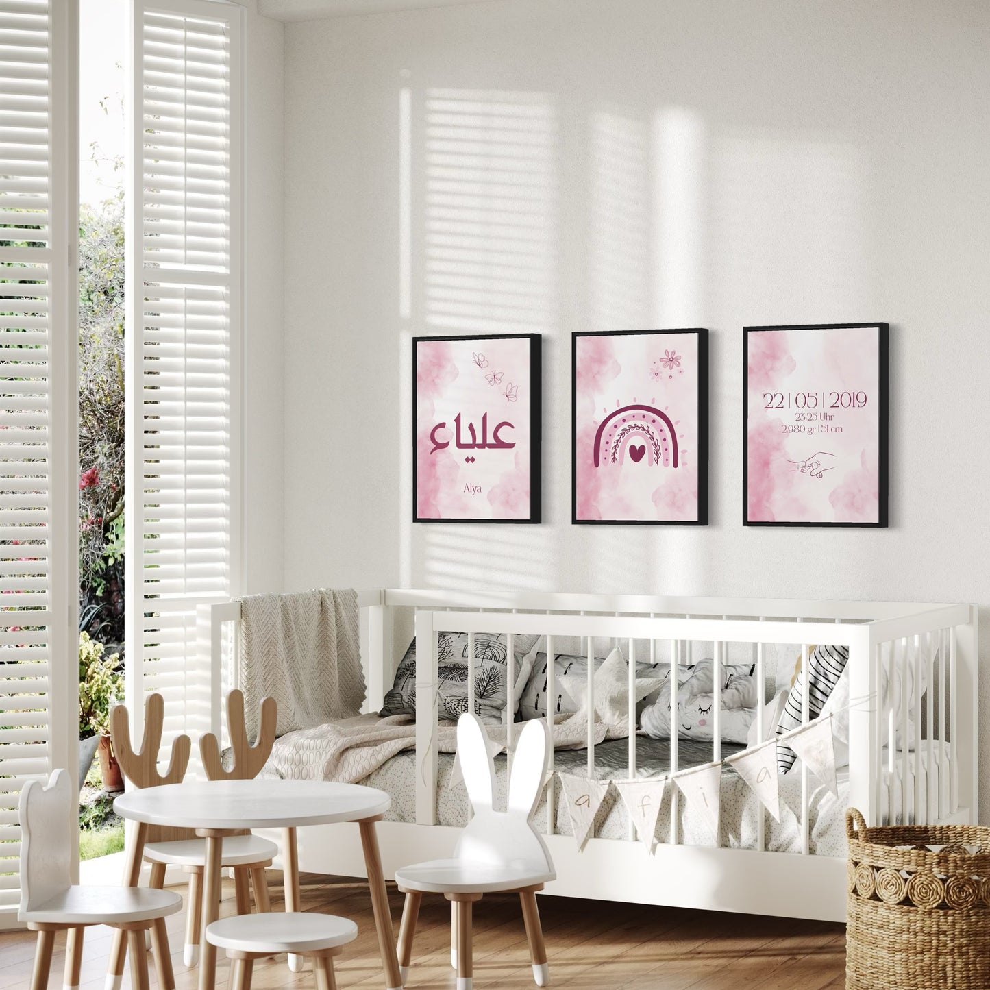 3er-Set Kinder Poster in rosa & blau - Name & Geburtsdaten | PERSONALISIERT