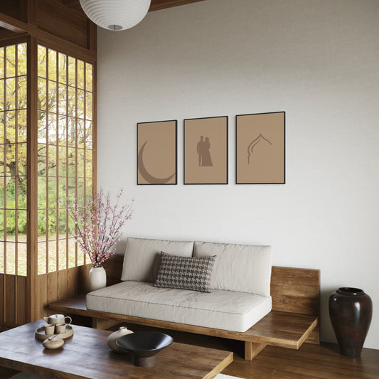 3er-Set moon pair mosque Poster in beige