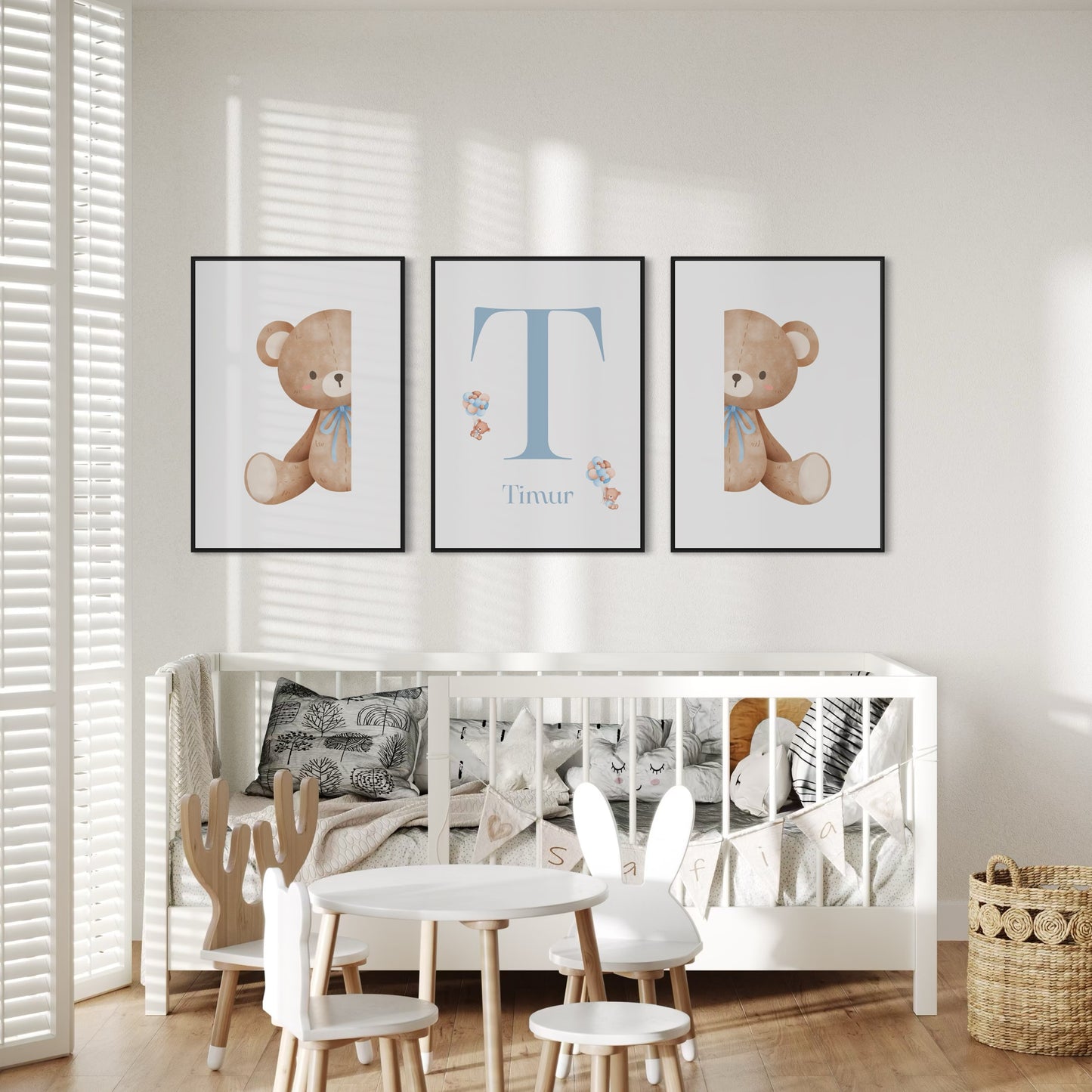 3er-Set Kinder Poster in rosa & blau - Name | PERSONALISIERT