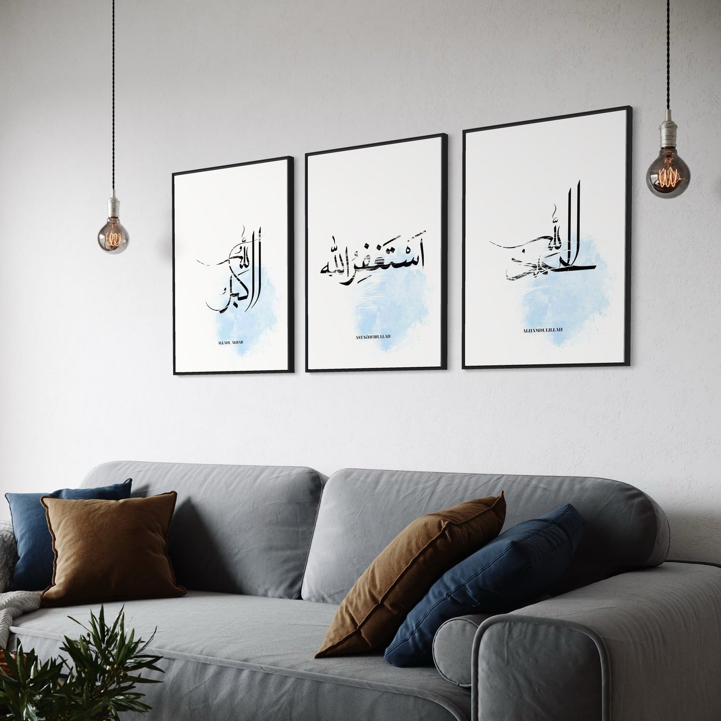 3er-Set abstract Poster Allahu Akbar, Astağfirullah & Alhamdulillah | blaue details
