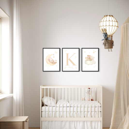 3er-Set Kinder Poster in beige - Name | PERSONALISIERT