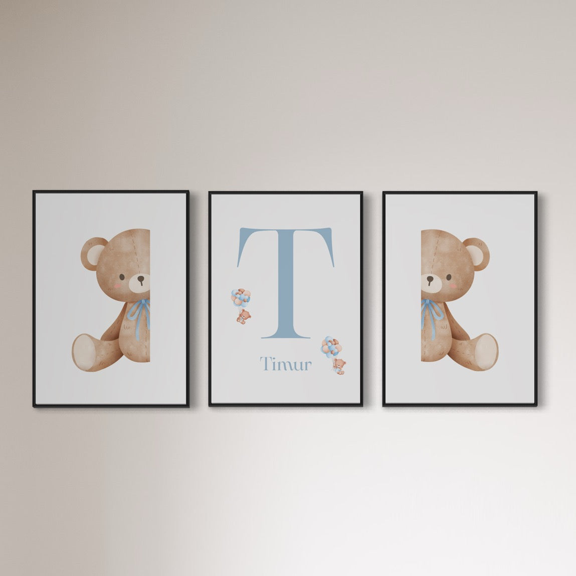 3er-Set Kinder Poster in rosa & blau - Name | PERSONALISIERT