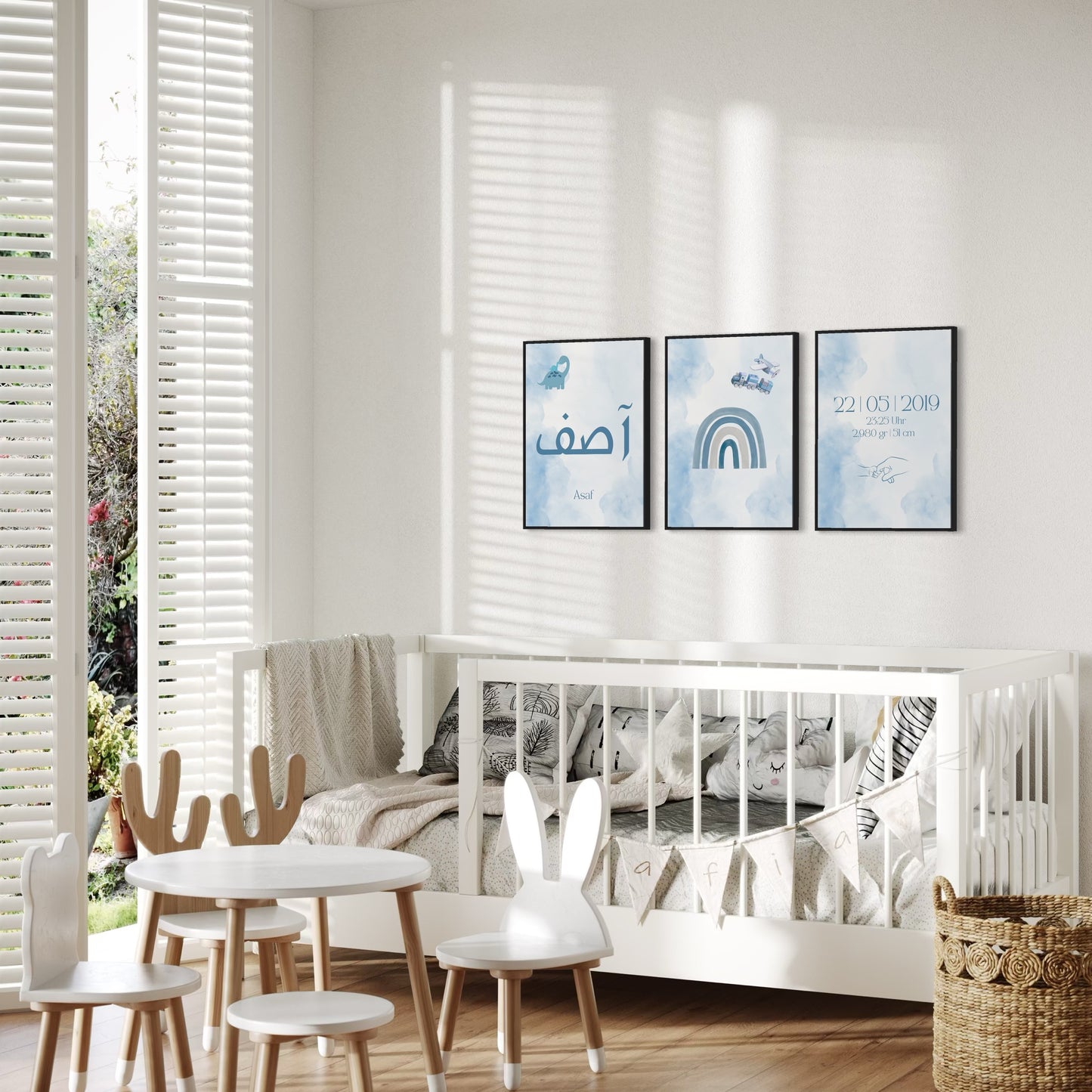 3er-Set Kinder Poster in rosa & blau - Name & Geburtsdaten | PERSONALISIERT