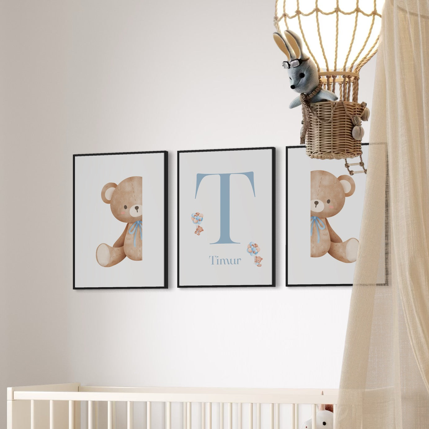 3er-Set Kinder Poster in rosa & blau - Name | PERSONALISIERT