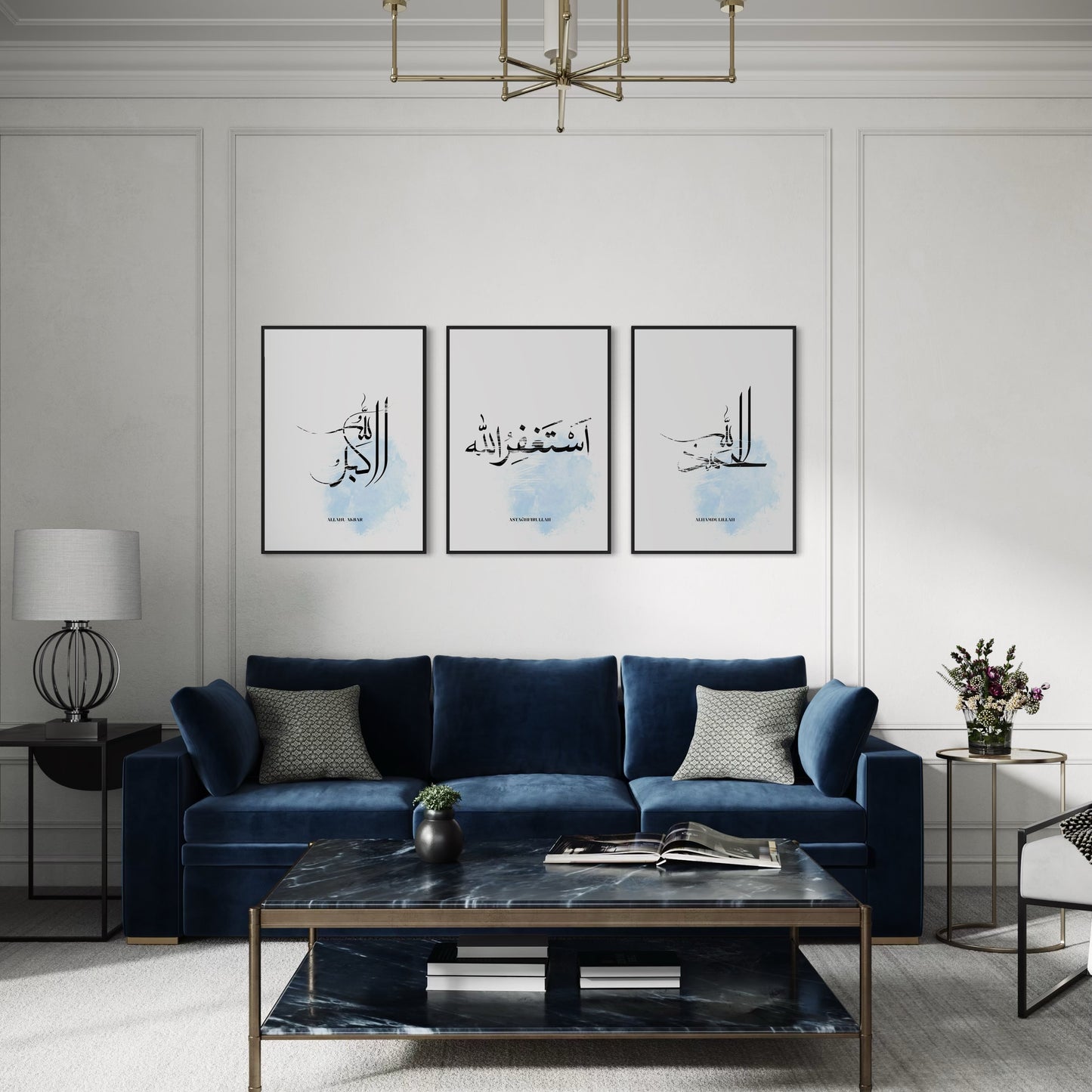 3er-Set abstract Poster Allahu Akbar, Astağfirullah & Alhamdulillah | blaue details
