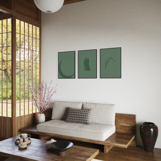 3er-Set moon pair mosque Poster in grün