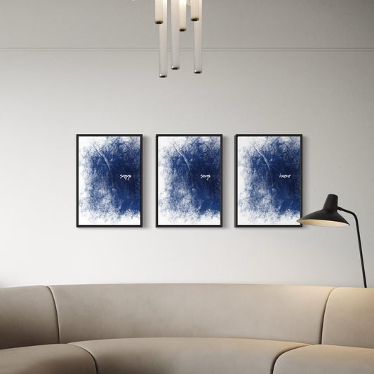 3er-Set Poster Sevgi, Saygi & Huzur Poster in blau