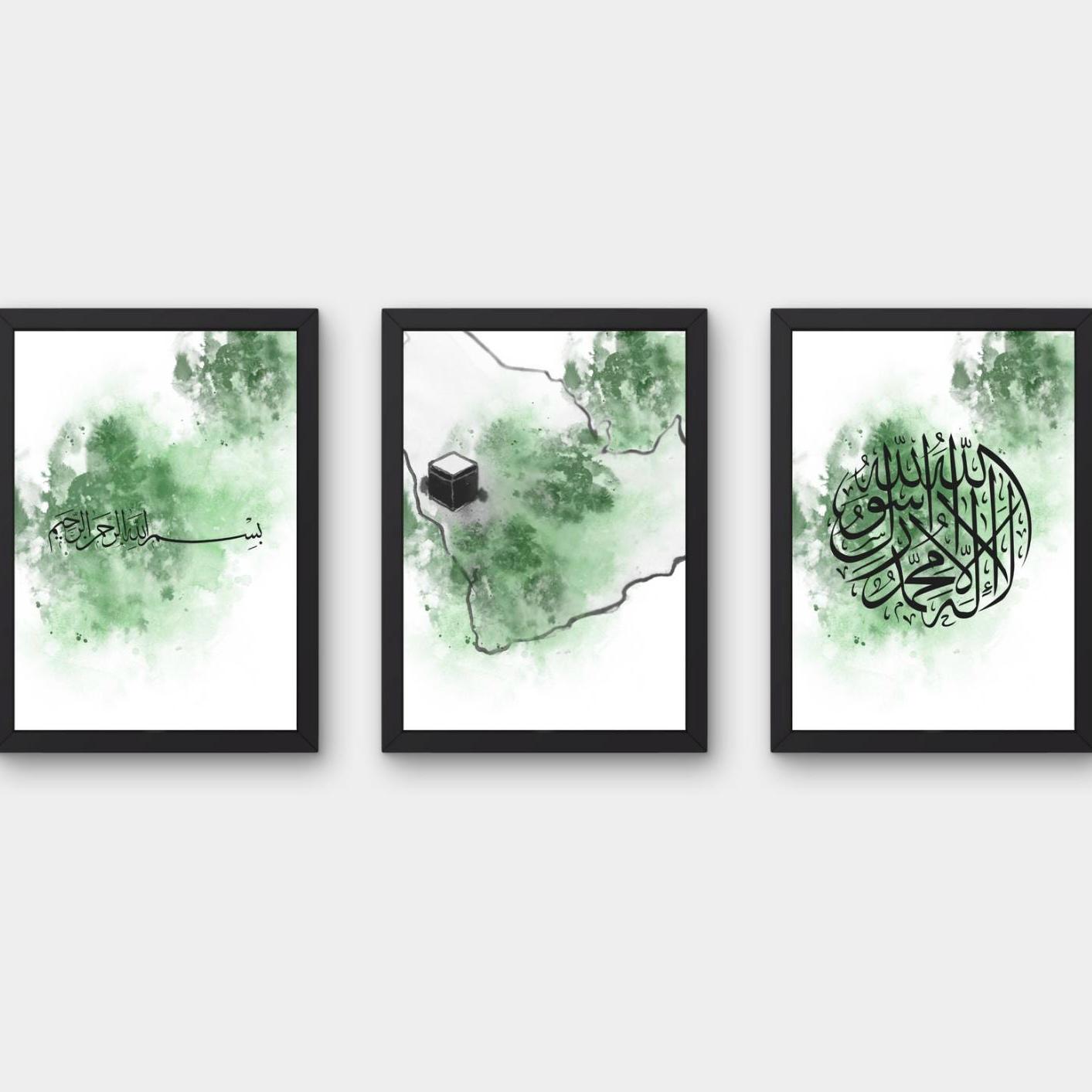 3er-Set Poster Bismillah, Mekka & Bismillah Kalligraphie