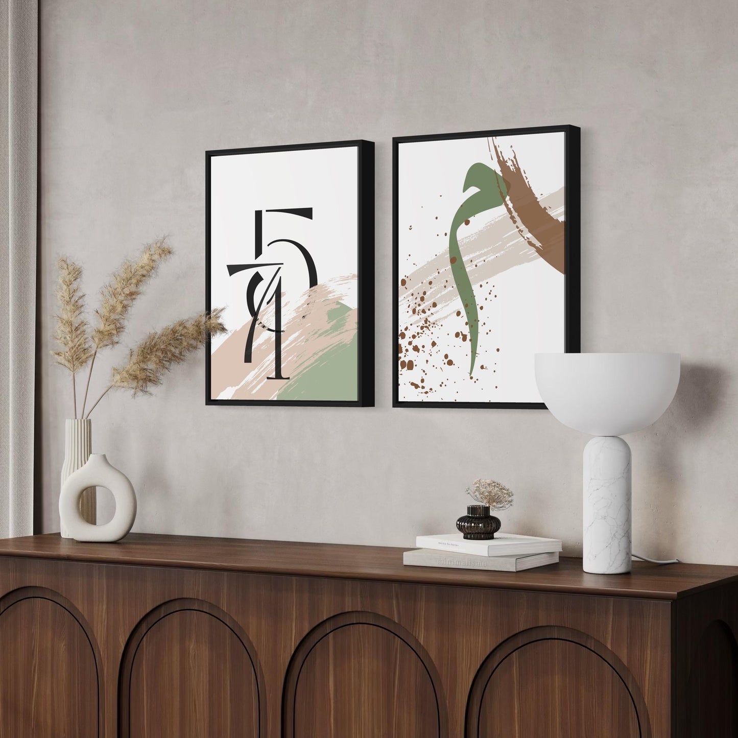 2er-Set Poster 571 & arabic letter "mim" in grün-beige