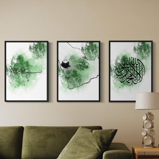 3er-Set Poster Bismillah, Mekka & Bismillah Kalligraphie