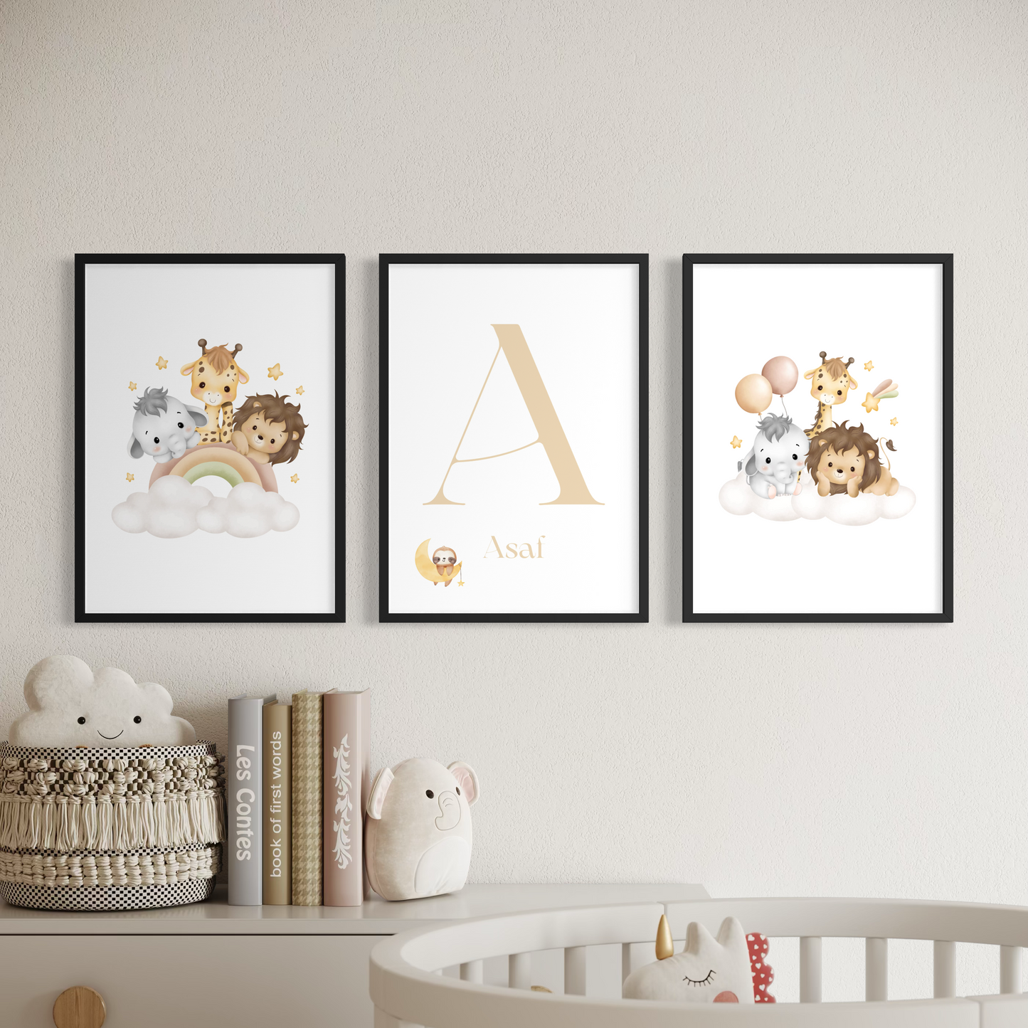 3er-Set Kinder Poster in rosa, blau & beige - Name | PERSONALISIERT