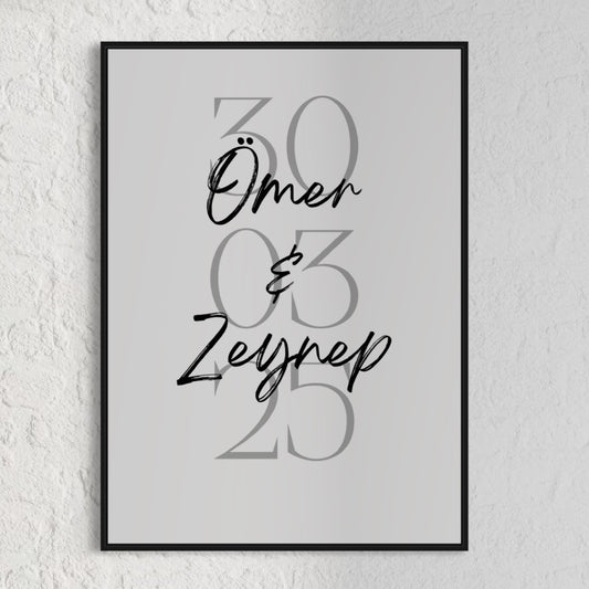 Datum mit Namen Poster zur Verlobung, Hochzeit, Beziehung etc. - PERSONALISIERT -