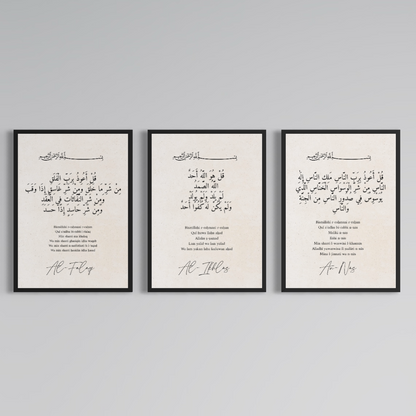 3er-Set Poster Falaq | Ikhlas | Nas Sure - mit arabischem Wortlaut