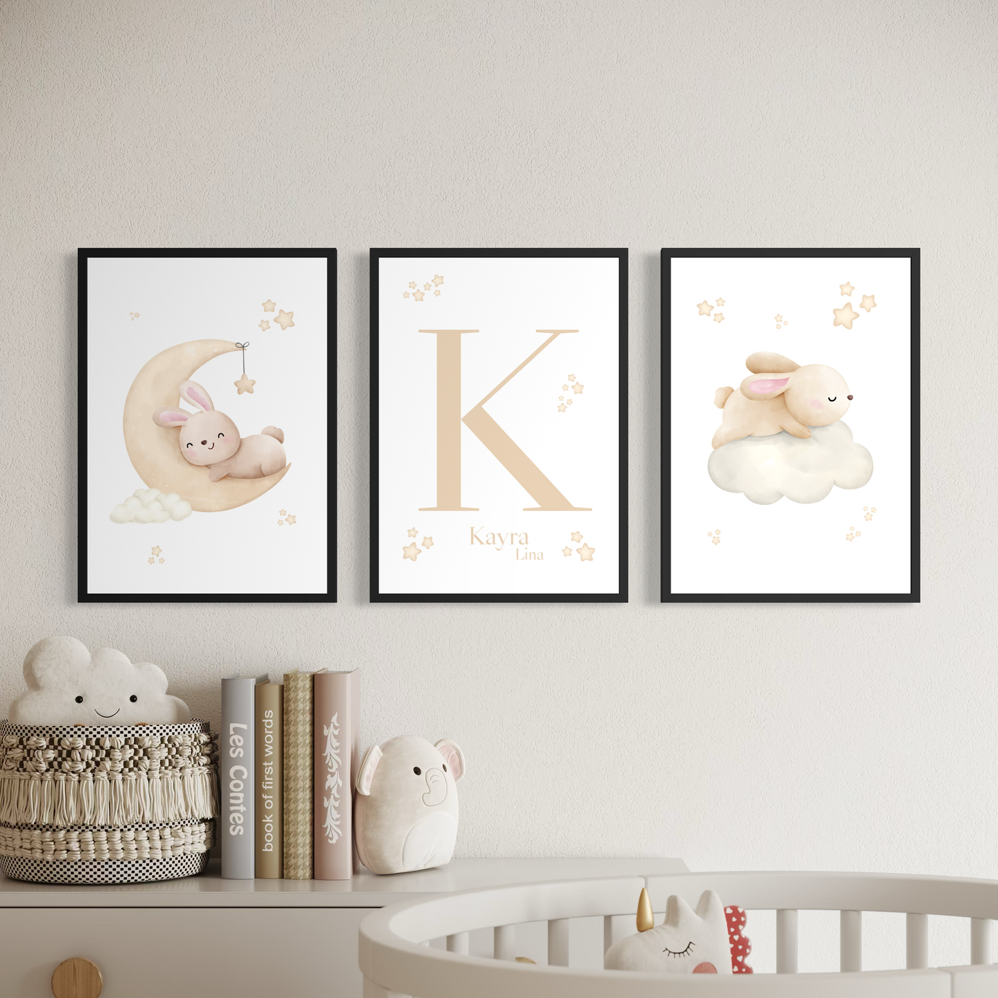 3er-Set Kinder Poster in beige - Name | PERSONALISIERT