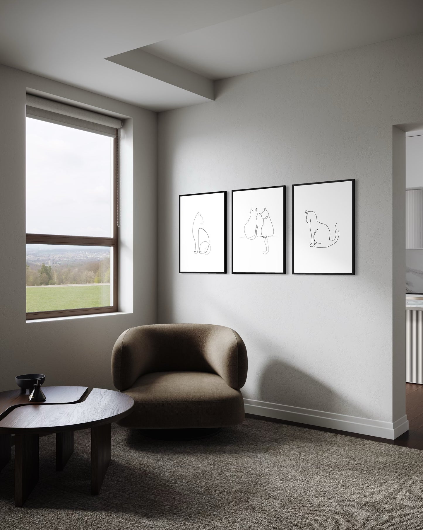 3er-Set Cat lines art