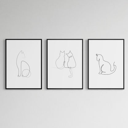 3er-Set Cat lines art