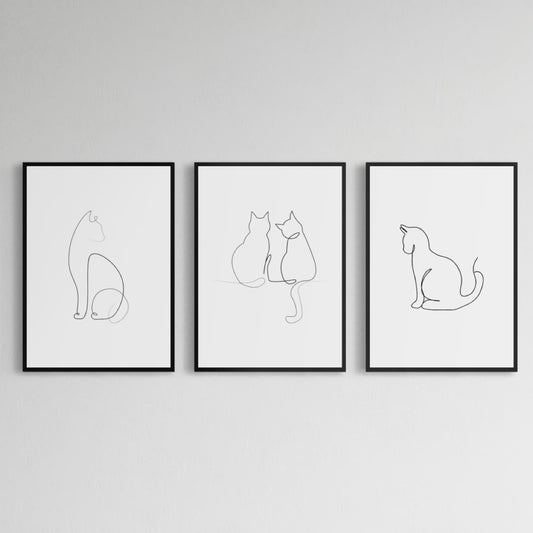 3er-Set Cat lines art