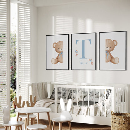 3er-Set Kinder Poster in rosa & blau - Name | PERSONALISIERT
