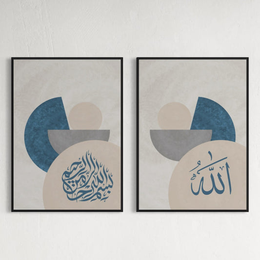 2er-Set ALLAH BISMILLAH Poster in beige-blau
