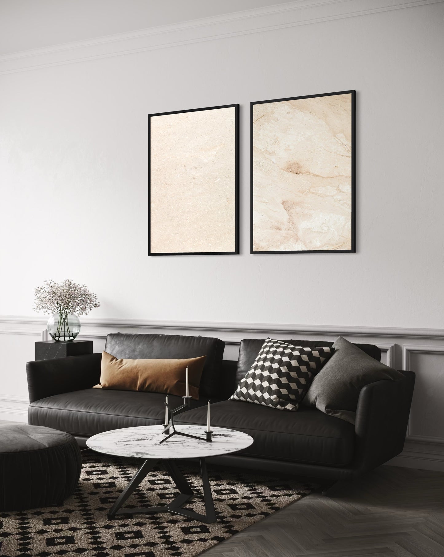 2er-Set Beige Marble Texture