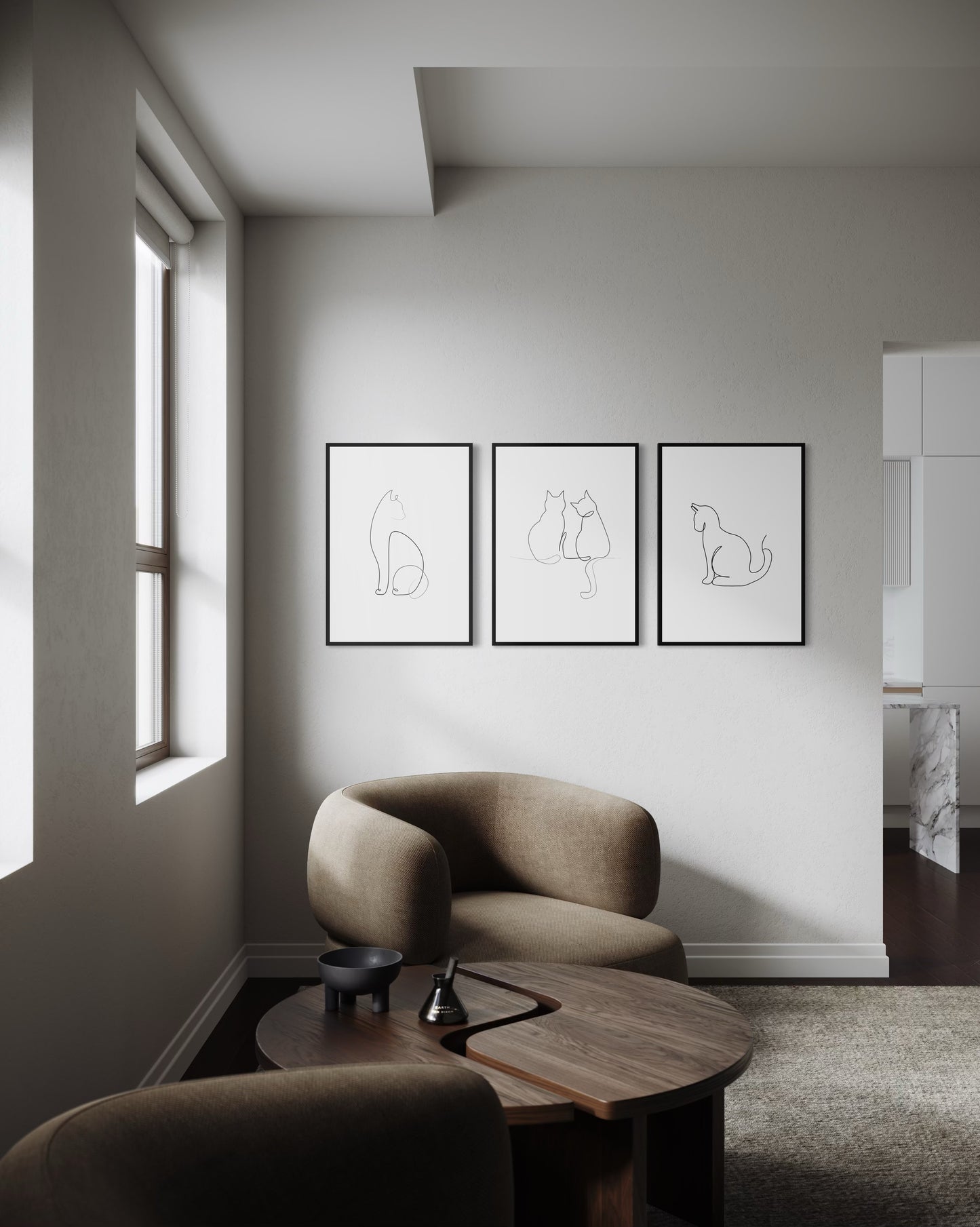 3er-Set Cat lines art