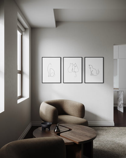 3er-Set Cat lines art