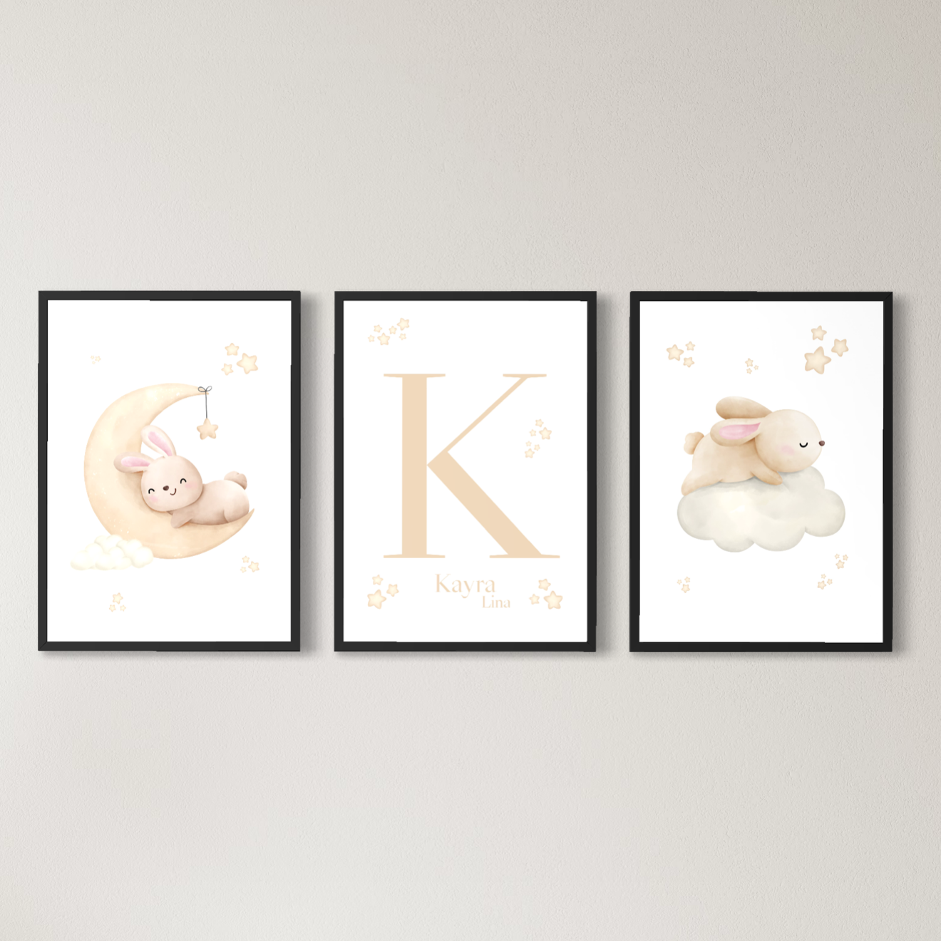 3er-Set Kinder Poster in beige - Name | PERSONALISIERT