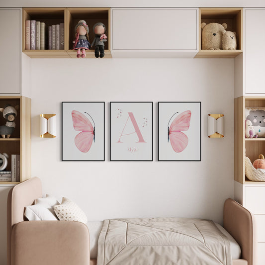 3er-Set Kinder Poster in rosa & blau - Name | PERSONALISIERT