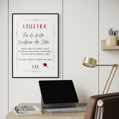URKUNDE NACHBAR - DANKE Poster | PERSONALISIERT