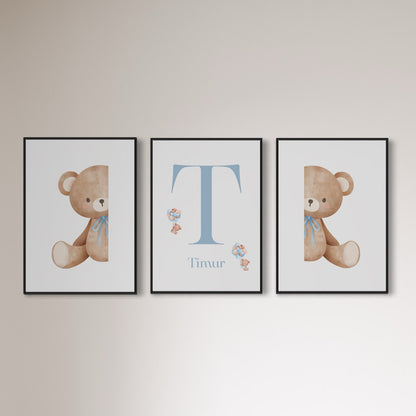 3er-Set Kinder Poster in rosa & blau - Name | PERSONALISIERT