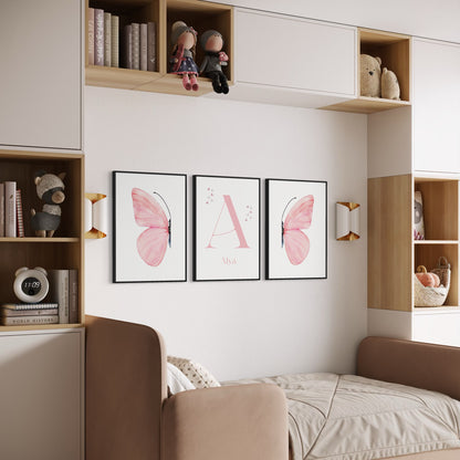 3er-Set Kinder Poster in rosa & blau - Name | PERSONALISIERT