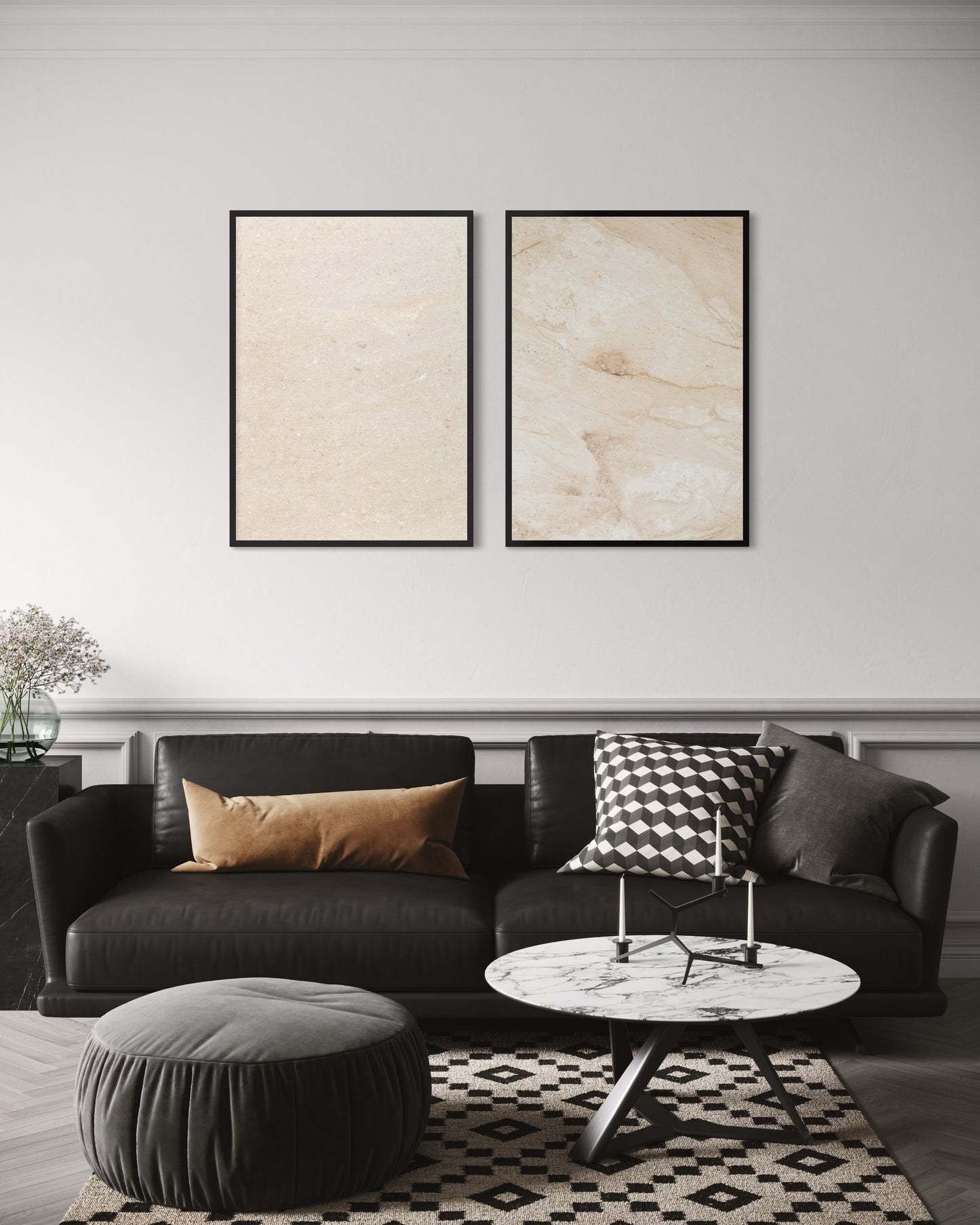 2er-Set Beige Marble Texture