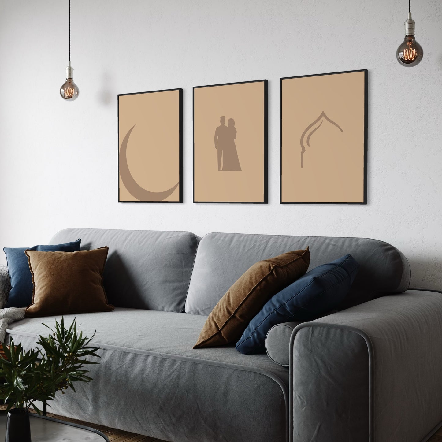 3er-Set moon pair mosque Poster in beige