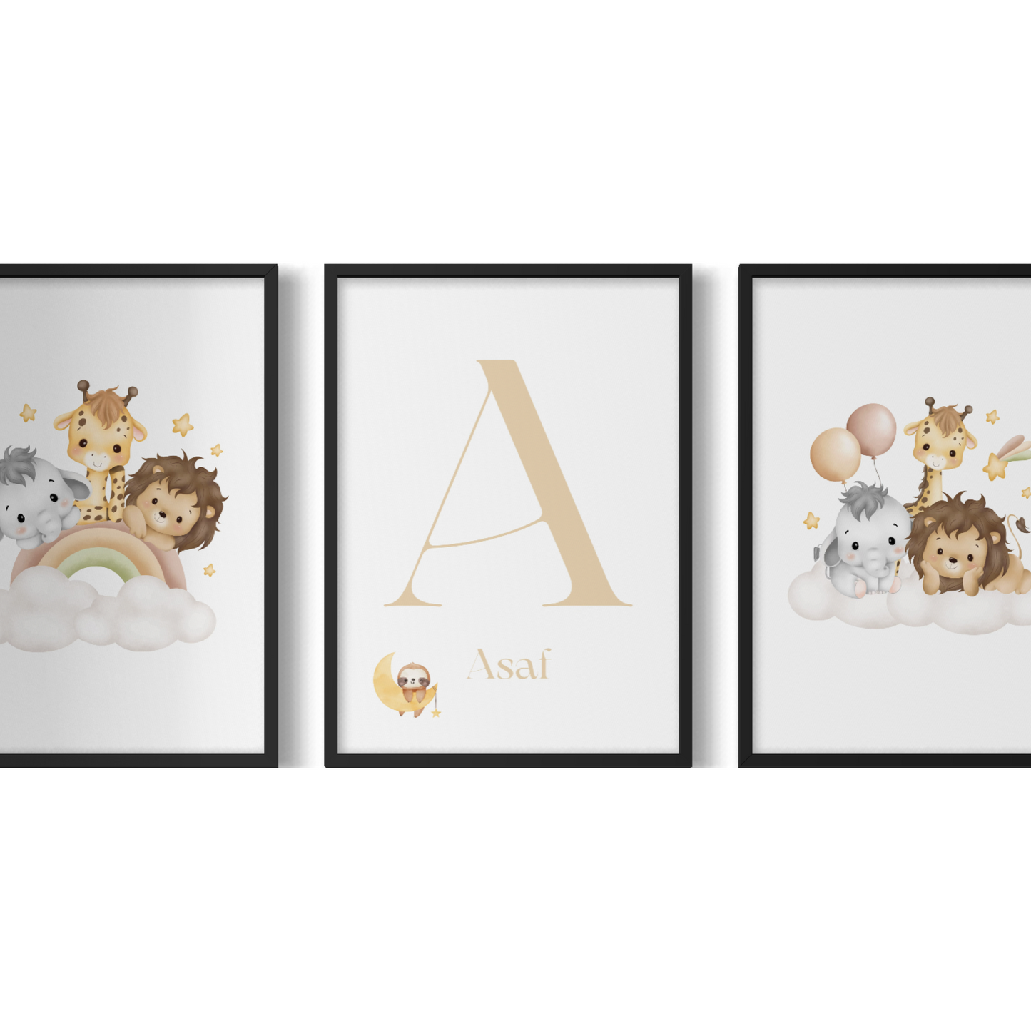 3er-Set Kinder Poster in rosa, blau & beige - Name | PERSONALISIERT