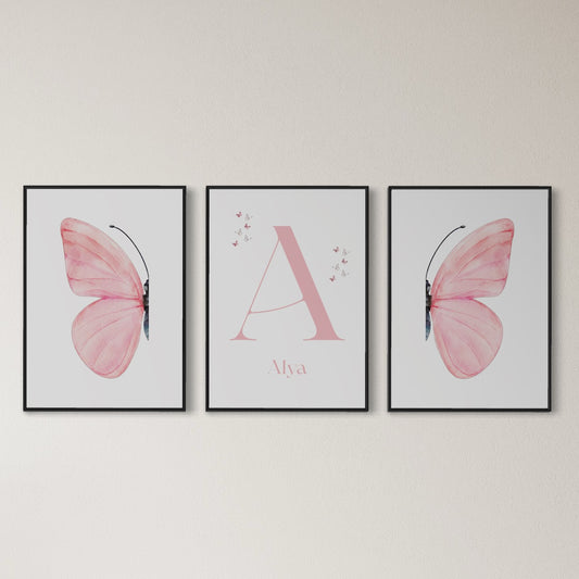 3er-Set Kinder Poster in rosa & blau - Name | PERSONALISIERT